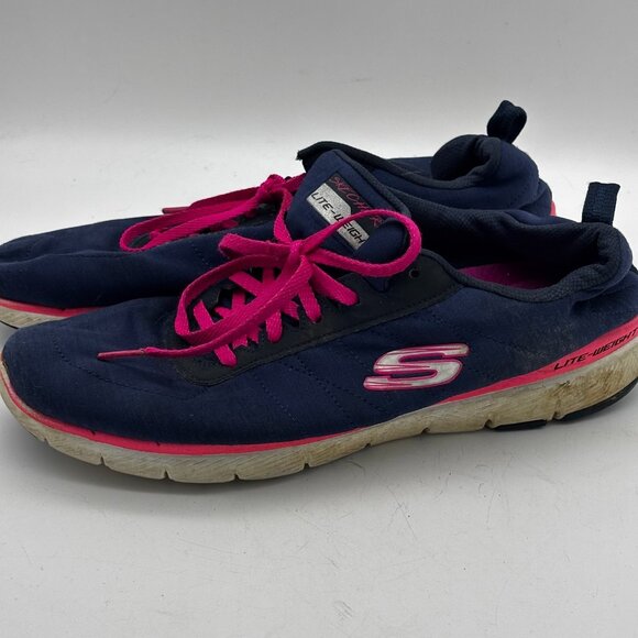 Skechers Navy Blue Pink Lightweight Athletic Running Walking Sneakers Womens 9.5 - Picture 6 of 8